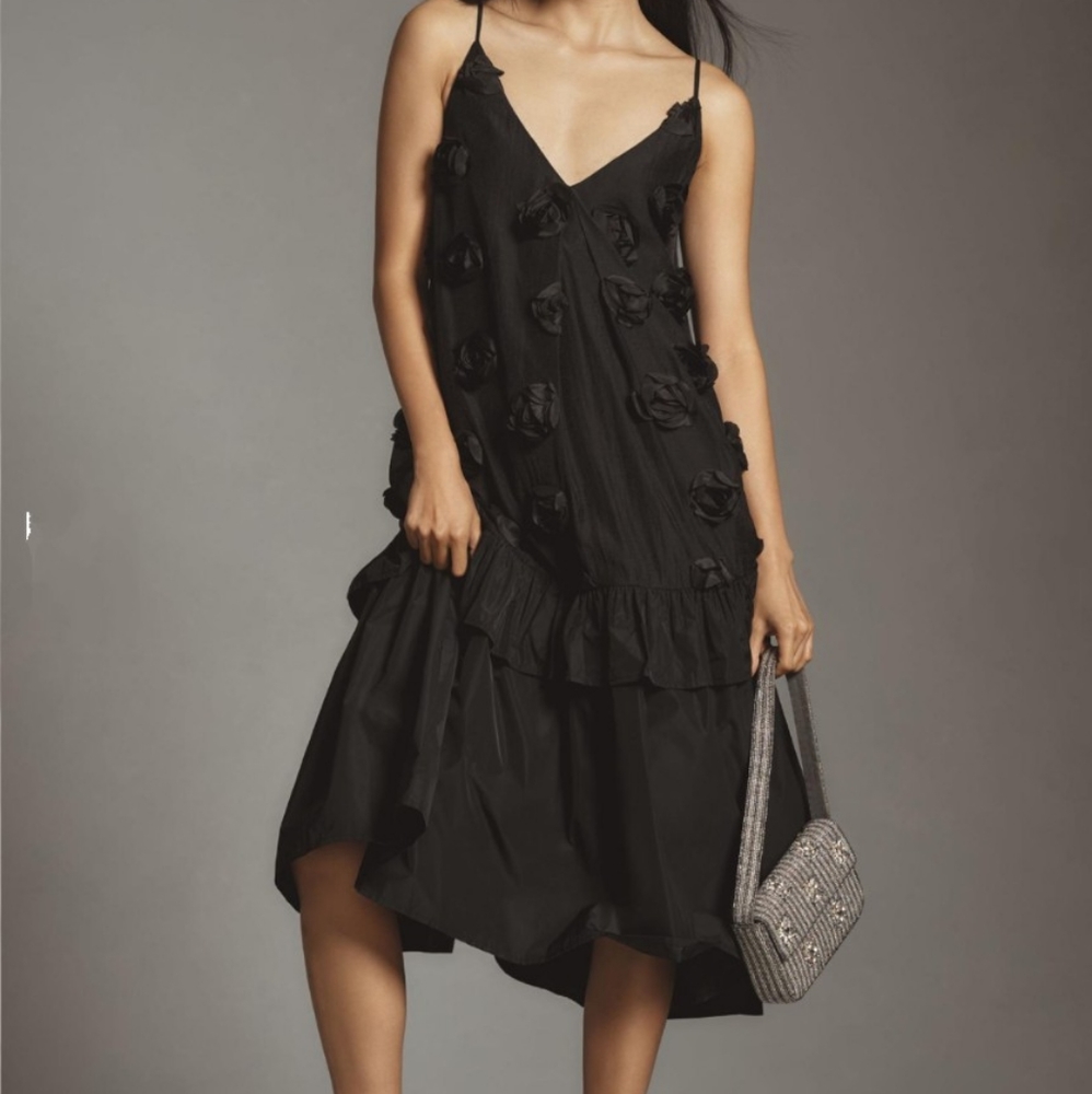 Anthropologie Corey Lynn Calter V-Neck Rosette Midi Dress small NWT